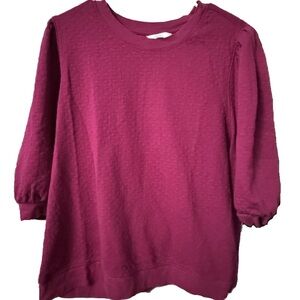 Time and Tru Textured 3/4 Sleeve Puff Sleeve Dark Fushia Sweater XL
